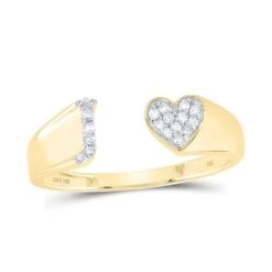 Womens Initial Letter Heart Diamond Ring 10K Gold -Wandr Jewelry Store womens initial letter heart diamond ring 10k gold j 10k yellow gold hiphopbling 996228